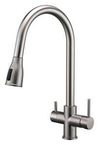 Смеситель для кухни Paulmark Lange La214212-BS с выдвижным изливом, брашированная сталь