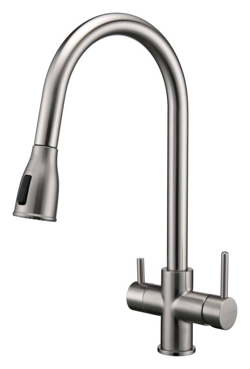 Смеситель для кухни Paulmark Lange La214212-BS с выдвижным изливом, брашированная сталь