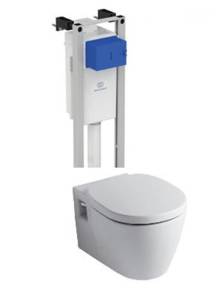 Комплект Чаша для унитаза подвесного Ideal Standard Connect E803501 + Крышка-сиденье Ideal Standard Connect E712701 с микролифтом, петли хром + Система инсталляции для унитазов Ideal Standard Prosys Eco Frame M W220101