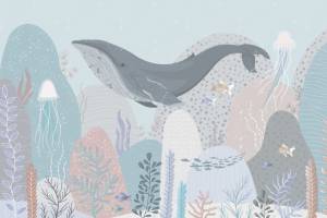 3D Фотообои Artegrafico «Кит в морской глубине» NKID-016 песок