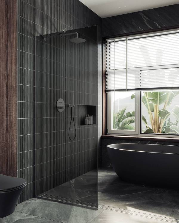 Душевая перегородка MaybahGlass MGD-698-5у 79x195, стекло графит 8 мм, профиль хром матовый