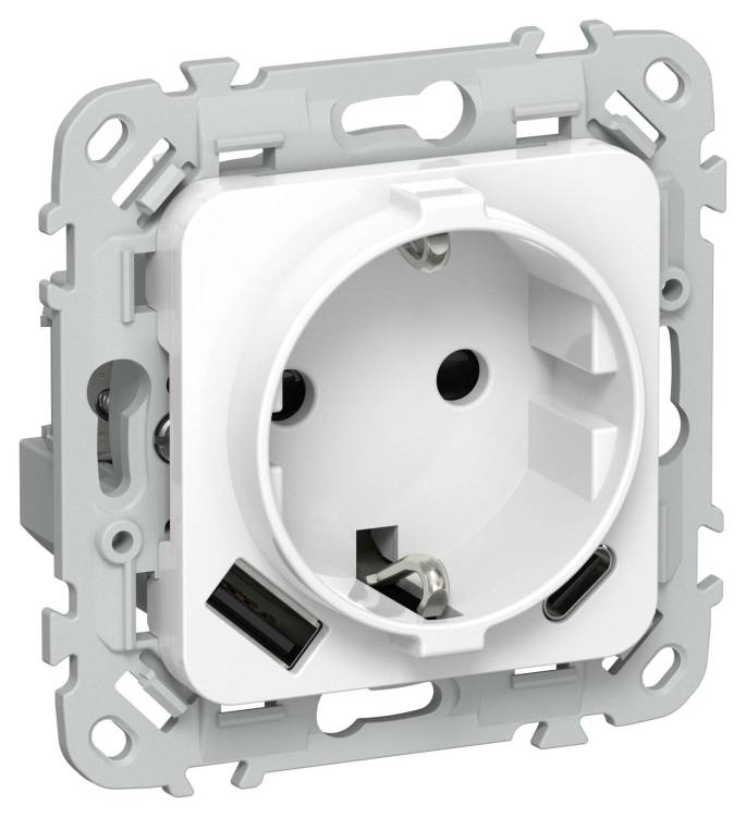 Розетка 1-местная с заземлением, шторками и USB Type A+С IEK Flite FI-R14-16-1-U22-020-K01 белый