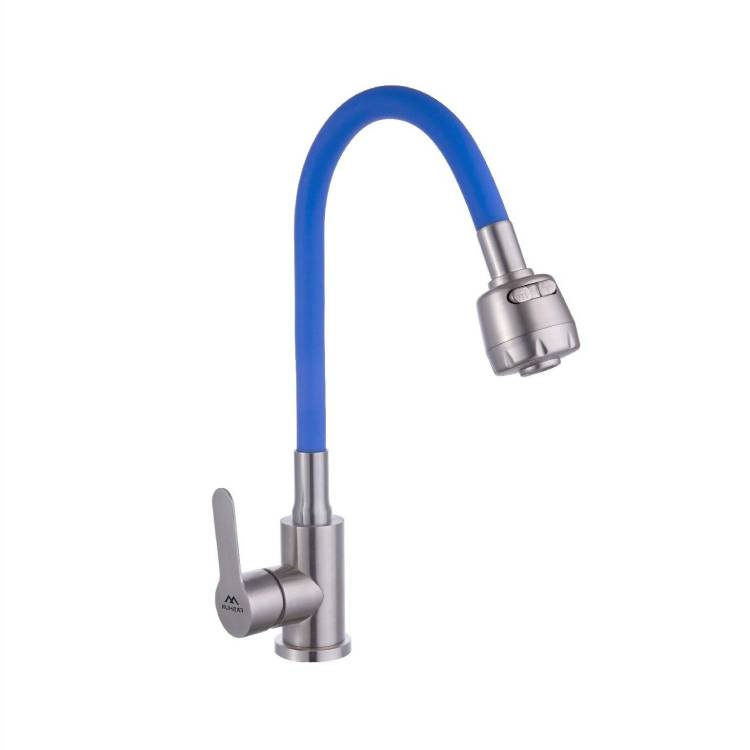 Смеситель для кухни Fashun A54101+N7341 с гибким изливом, сатин, синий
