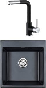 Комплект Paulmark Praktisch PM105152-BLM черный металлик + Смеситель Paulmark Kassel Ka214311-418 для кухонной мойки, черный металлик