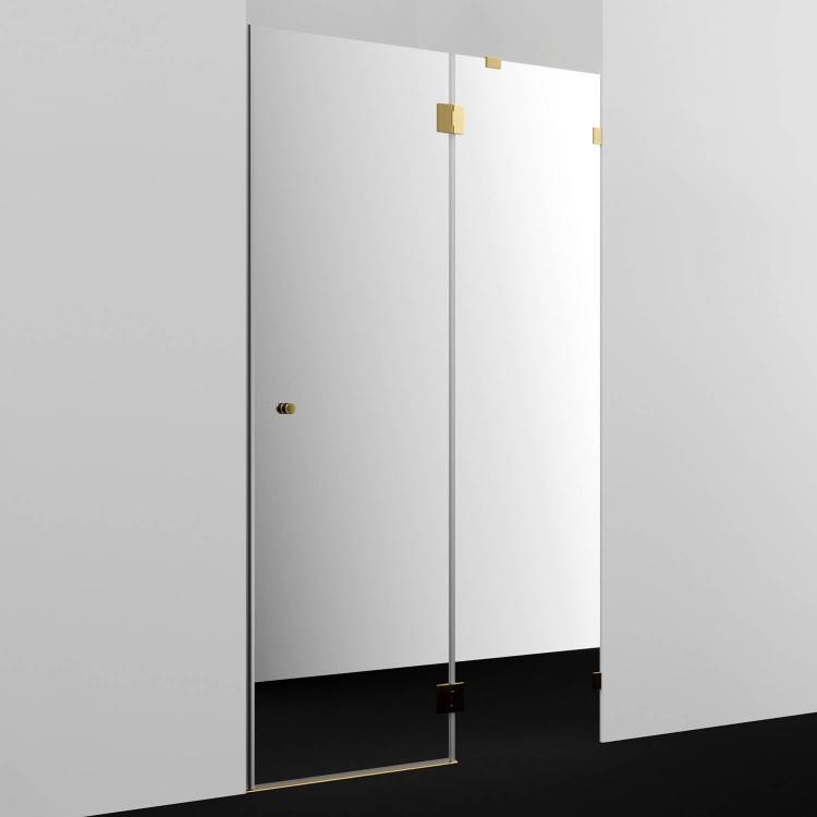 Душевая дверь в нишу Wasserkraft Ems 76H05R-MR профиль глянцевое золото, стекло зеркальное, 121x100x200