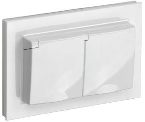 Розетка 2-местная с заземлением, шторками и крышкой IEK Brite BR-R26-16-44-K01-F белый