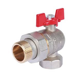 Шаровой кран Rommer угловой с американкой 1 ВР/НР, ручка бабочка