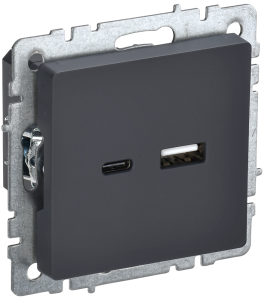 Розетка USB type A+C IEK Brite BR-U22-018-K53 графит