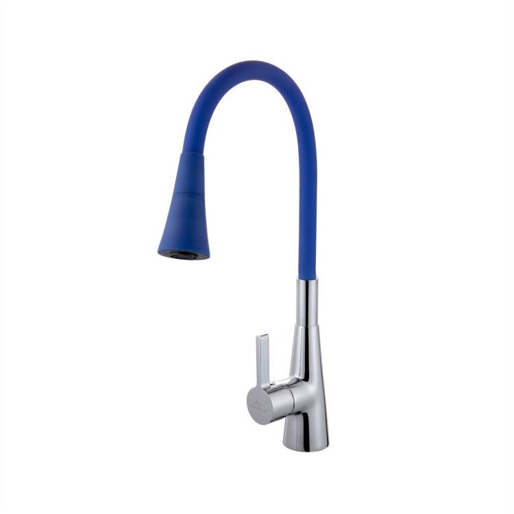 Смеситель для кухни Fashun A4153+B11 с гибким изливом, хром, синий