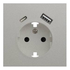 Лицевая панель для розетки 2к+з с USB A+C Rikett 35637 PL платина