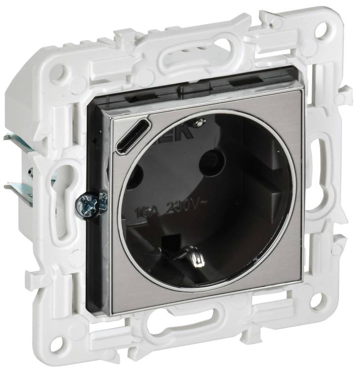 Розетка 1-местная с заземлением, шторками и USB Type С IEK Skandy SK-R14-16-U14-018-K50 никель