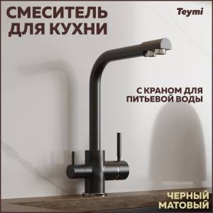 Смеситель для кухни Teymi Lori T10248 с краном для питьевой воды, черный матовый