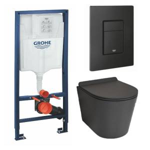 Комплект Grohe GRH939102510 Инсталляция для унитаза Grohe Rapid SL + Унитаз подвесной beWash Schutz безободковый, с сиденьем микролифт, черный матовый