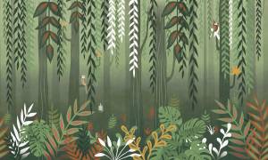 Бесшовные Eco обои Ortograf Serenity 34901 Parrots on the branches Ворс ОЕ