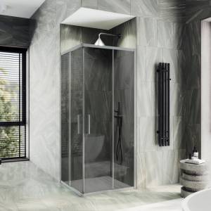 Душевой уголок MaybahGlass MGY-1328-5 профиль хром матовый, стекло графит, 90x90x195