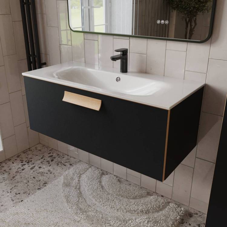 Тумба с раковиной Terminus Noto NOT101001099901O черный soft touch, 100x38
