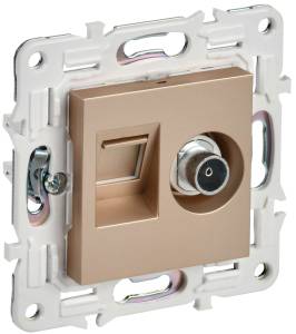 ТВ-розетка+Ethernet RJ45 IEK Skandy SK-AK20-1-K98 песочный