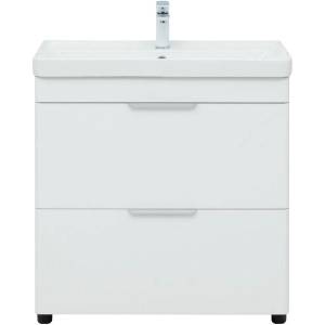 Тумба с раковиной Aquanet Ирис new 80 312429 напольная, два ящика, белый глянец