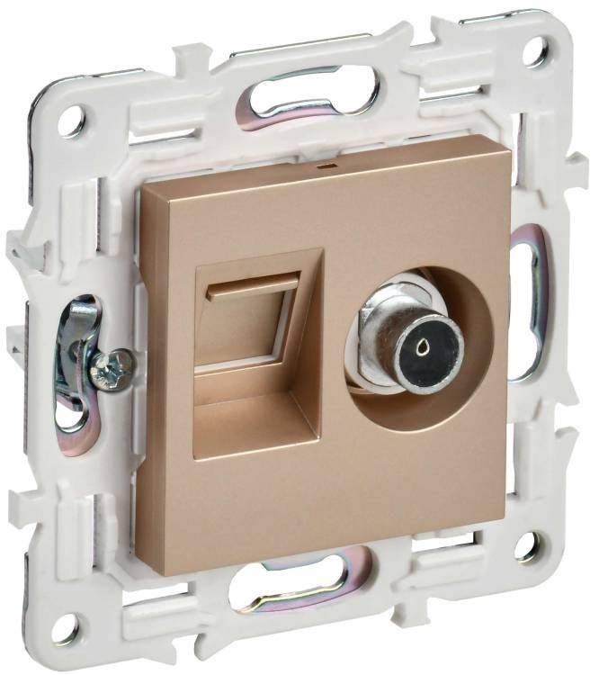 ТВ-розетка+Ethernet RJ45 IEK Skandy SK-AK20-1-K98 песочный