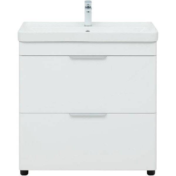 Тумба с раковиной Aquanet Ирис new 80 312429 напольная, два ящика, белый глянец