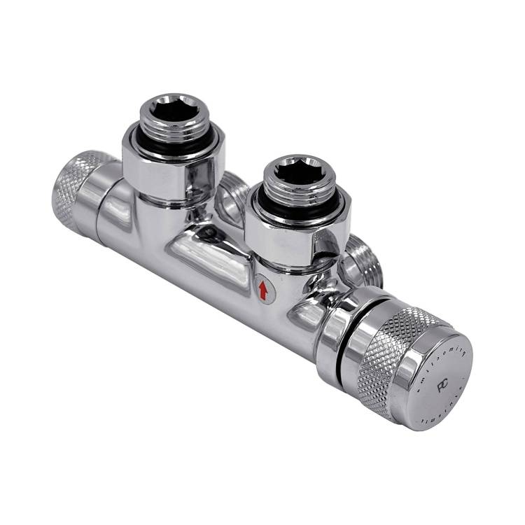 Узел нижнего подключения Primoclima Armature Lunar PCART890AC термостатический, угловой, правый 1/2"х3/4"Е, хром