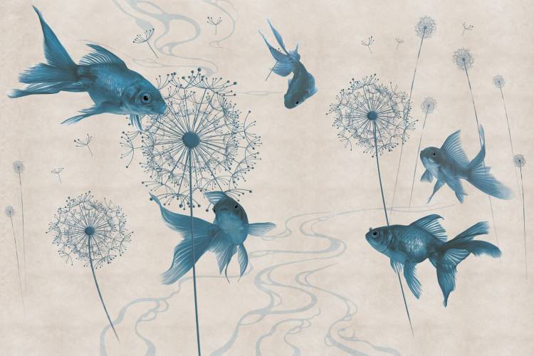 Бесшовные Eco обои Ortograf Miracle 33851 Soaring fish blue Ворс ОЕ