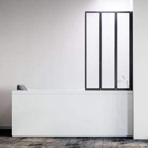 Шторка на ванну Veconi Palau PL-73BR профиль черный матовый, стекло прозрачное, 120x150