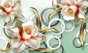 3D Фотообои Artegrafico «Золотистые нарциссы на зеленом фоне» GM-097 акварель