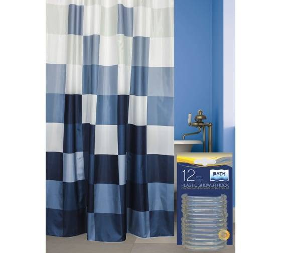 Штора для ванной Bath Plus Rubik'S Cube akch-21289 с кольцами, 180x180, белый, голубой, синий