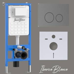 Система инсталляции для унитазов Iberica Blanca Inox-O IB001.818 кнопка смыва вороненая сталь