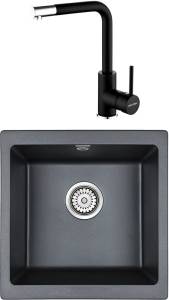 Комплект Paulmark Brilon PM104546-BLM черный металлик + Смеситель Paulmark Honner Ho212018-401TB для кухонной мойки, антрацит