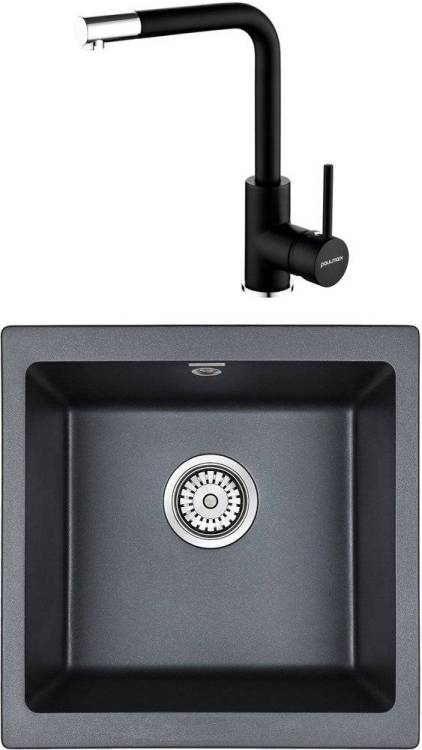 Комплект Paulmark Brilon PM104546-BLM черный металлик + Смеситель Paulmark Honner Ho212018-401TB для кухонной мойки, антрацит