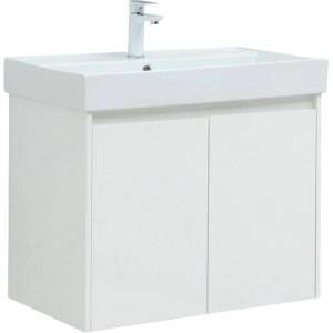 Тумба с раковиной Aquanet Nova Lite 75 белый глянец, с дверками