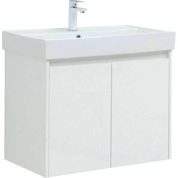 Тумба с раковиной Aquanet Nova Lite 75 белый глянец, с дверками