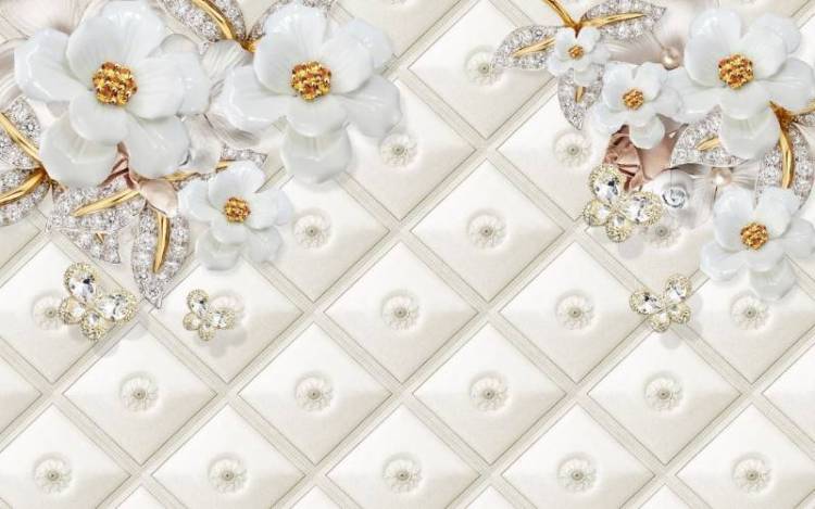 3D Фотообои Artegrafico «Фарфоровые цветы с драгоценными бабочками» RH-105 канвас