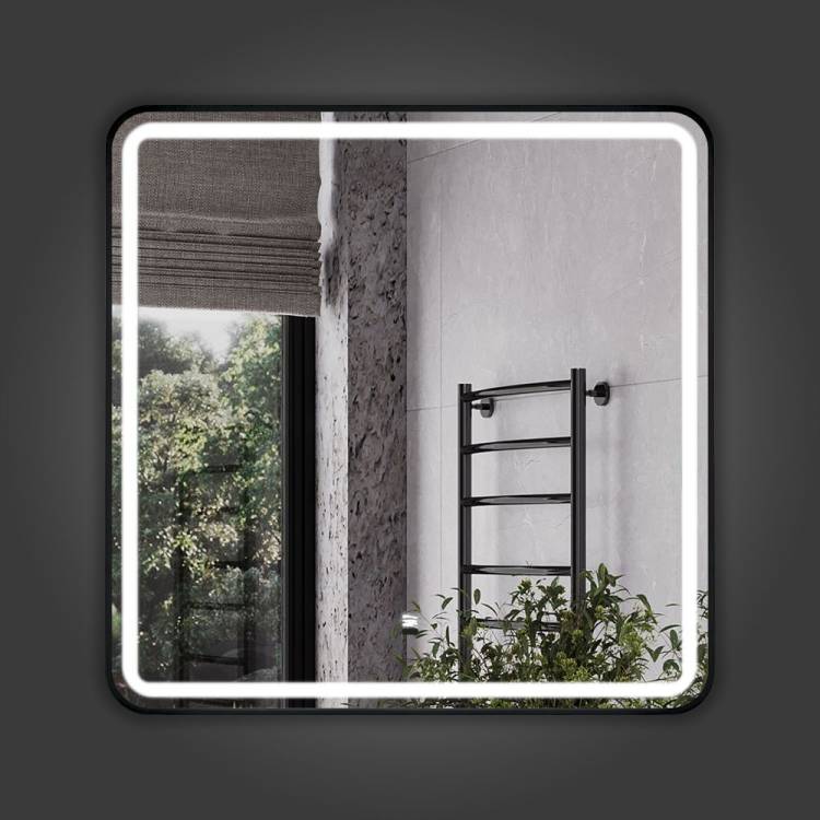 Зеркало Comforty Ситара-80 00-00018683 с подсветкой и антизапотеванием, бесконтактный сенсор, в черной алюминиевой раме