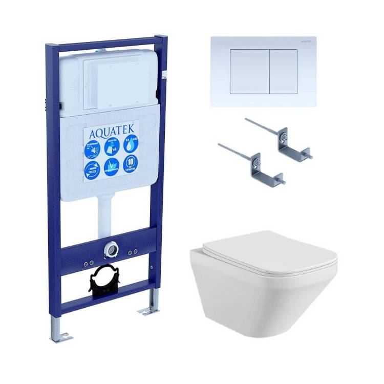 Унитаз с инсталляцией Aquatek Лира-009 4в1 с белой глянцевой кнопкой