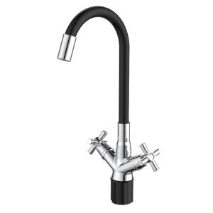 Смеситель для кухни Voda Dive DV519FB с гибким изливом, хром, черный