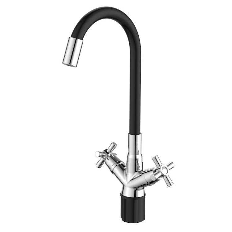 Смеситель для кухни Voda Dive DV519FB с гибким изливом, хром, черный