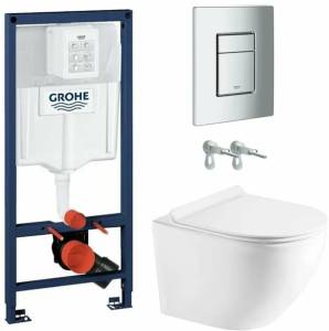 Комплект Унитаз подвесной Azario Grado AZ-0046-UQ безободковый, белый + Система инсталляции для унитазов Grohe Rapid SL 38772001 3 в 1 с кнопкой смыва