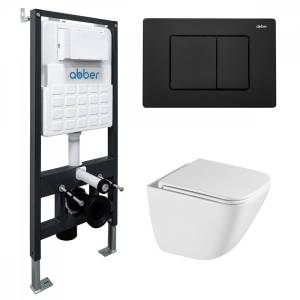 Унитаз с инсталляцией Abber Rechteck AC1220TC-AC0105-AC0120MB безободковый, сиденье микролифт, кнопка черная матовая