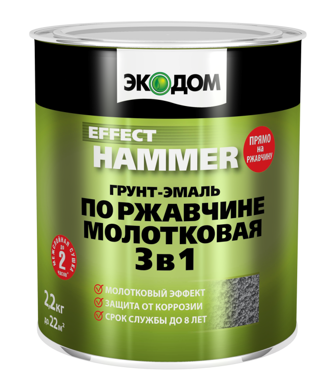 Грунт-эмаль по ржавчине 3 в 1 молотковая Экодом шелковисто-матовая шоколадная 2.2 кг