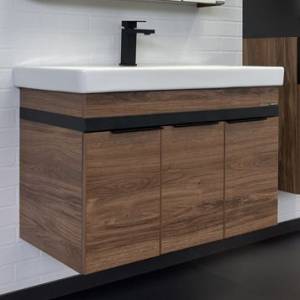 Тумба с раковиной Comforty Соло-90 00-00010979 дуб темно-коричневый с раковиной Адриана 90