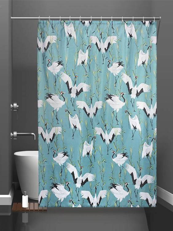 Шторка для ванной Bath Plus Charme Orange Cranes ch21030 зеленая