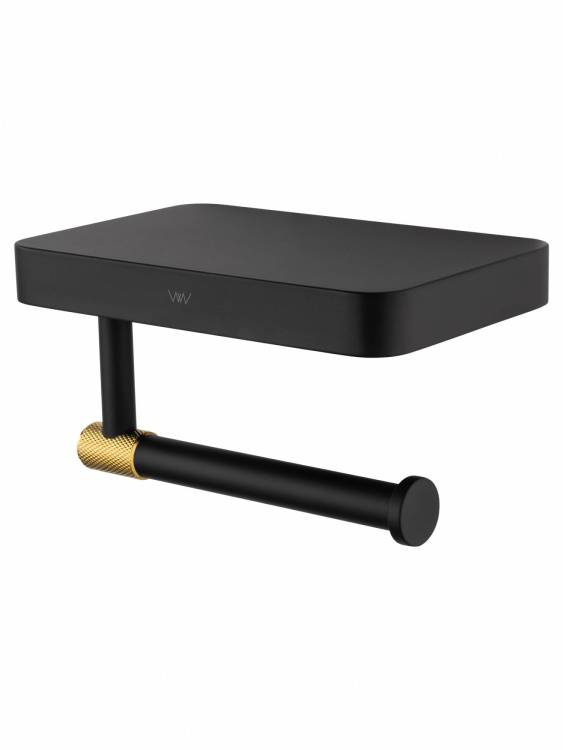 Держатель для туалетной бумаги Wonzon & Woghand WW-9226 с полкой, черный, золотой