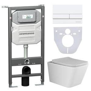 Комплект Унитаз подвесной Ceramica Nova Metric CN3007 + Система инсталляции Envision CN1002W с белой кнопкой смыва и шумоизоляционной панелью CN1000