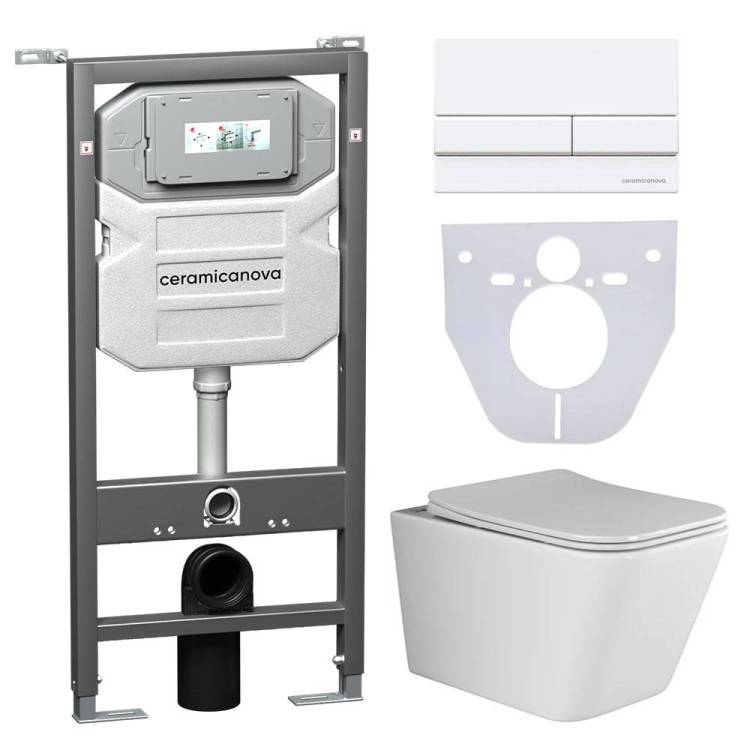 Комплект Унитаз подвесной Ceramica Nova Metric CN3007 + Система инсталляции Envision CN1002W с белой кнопкой смыва и шумоизоляционной панелью CN1000