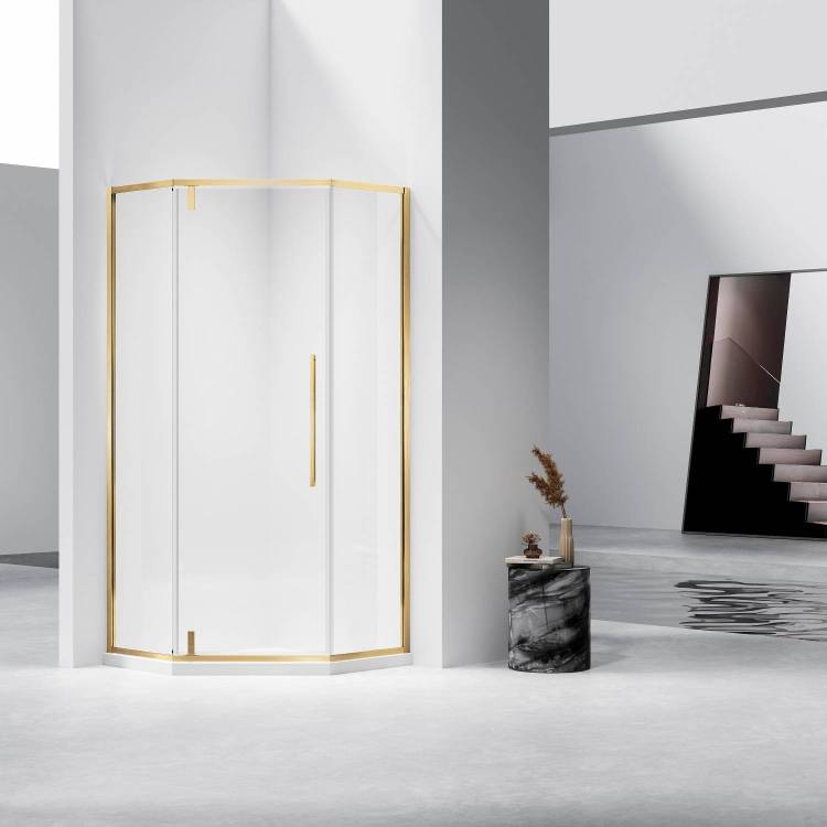 Душевой уголок Vincea Slim-N (Слим-Н) VSP-4SN100CLG профиль брашированное золото, стекло прозрачное, 100x100x195
