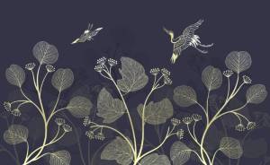 3D Фотообои Artegrafico «Журавлиная пара. Лиловый закат» PL-059 акварель