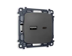 Комплект механизма розетки 2USB A+C 20W (быстрая зарядка) Ambrella Volt Omega MO911010